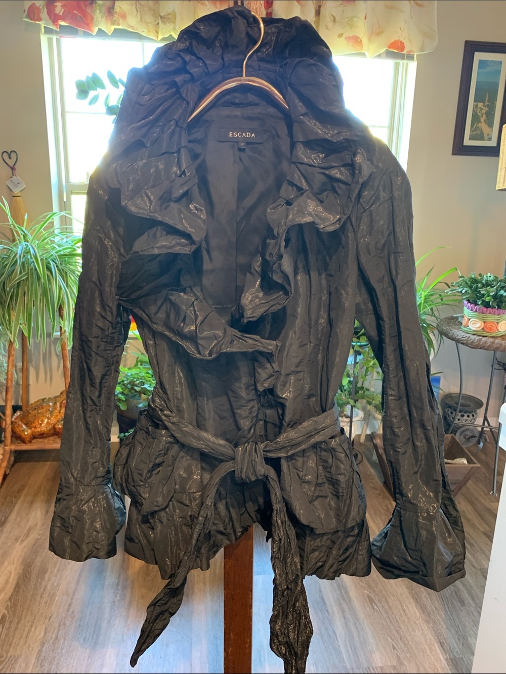 Escada Black Ruffled Waist Trench Coat